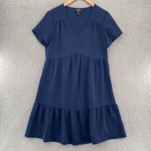 Ronni Nicole Dress Womens Small Navy Shift Empire Waist Ruffle Hem Short Sleeve